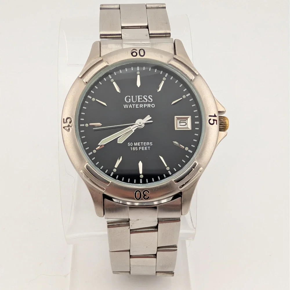 Guess Waterpro 50M Black Dial Date SS Quartz Watch Comfort Extension